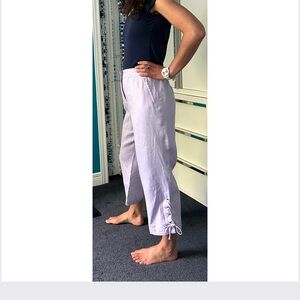 Vintage French Linen Capris in Misty Lilac with lace-up detail - Casual Chic